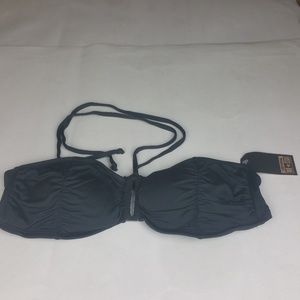 Converse One Star Black Ruched Bikini Top L NWT